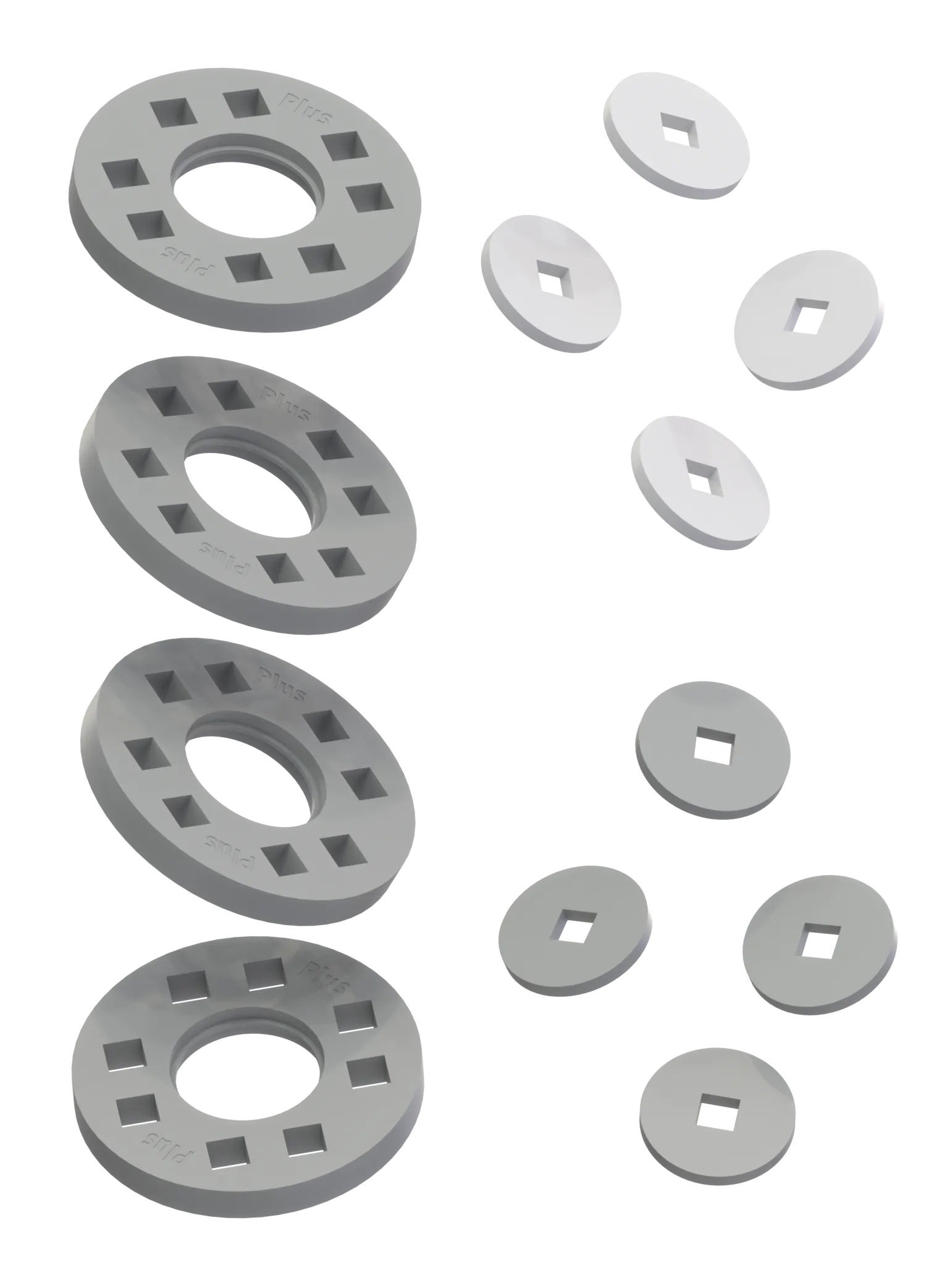 Hjul – 4 Grå hjul med 4 vita och 4 grå navkapslar